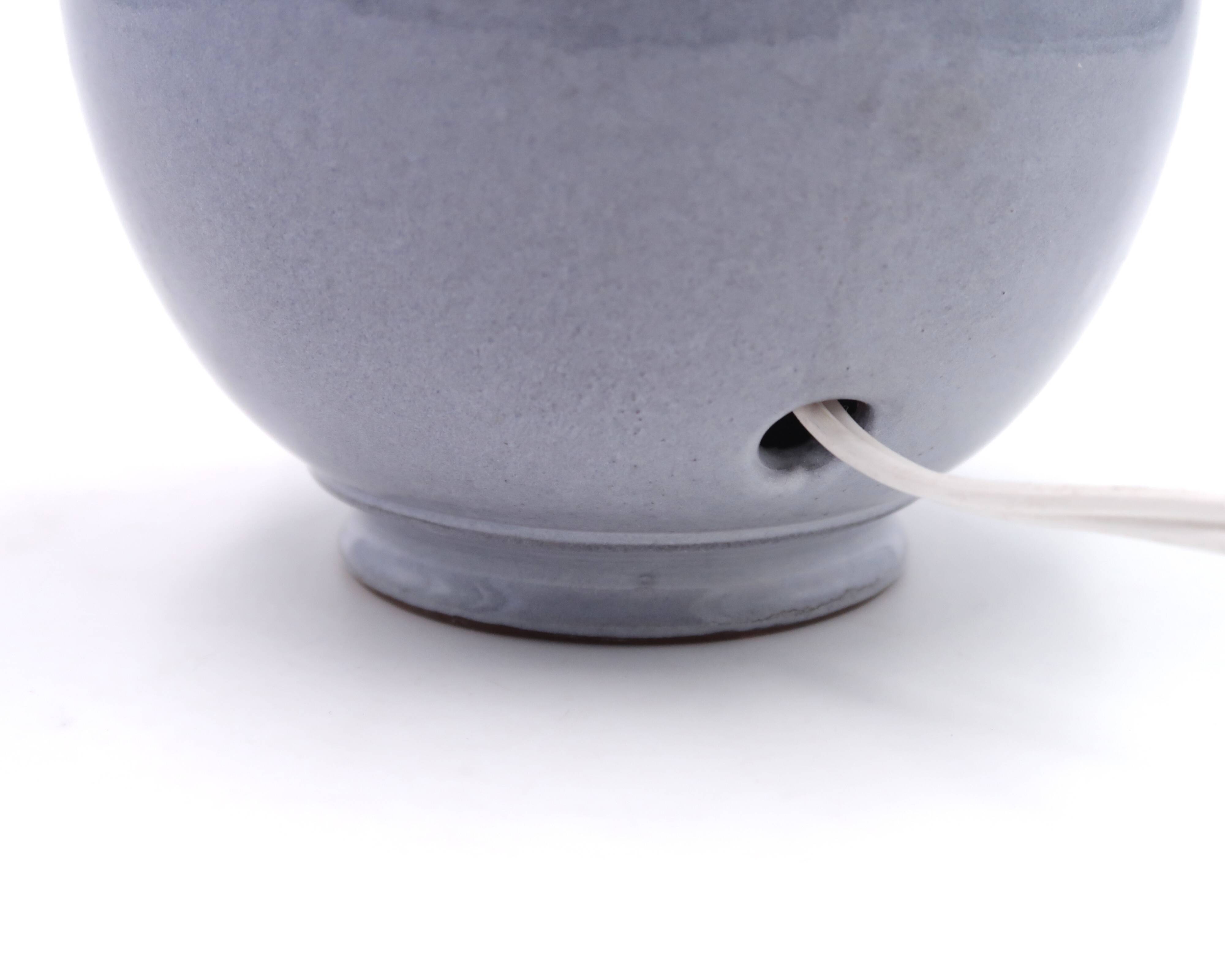 Blue ceramic lamp, raffia lampshade, 1960s