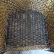 Set of 2 armchairs in woven rattan and exotic wood, 1980s