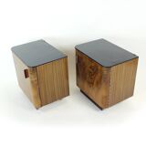 Pair Of Art Deco Bedside Tables With Faux Wood Graining & Glass, Czechoslov