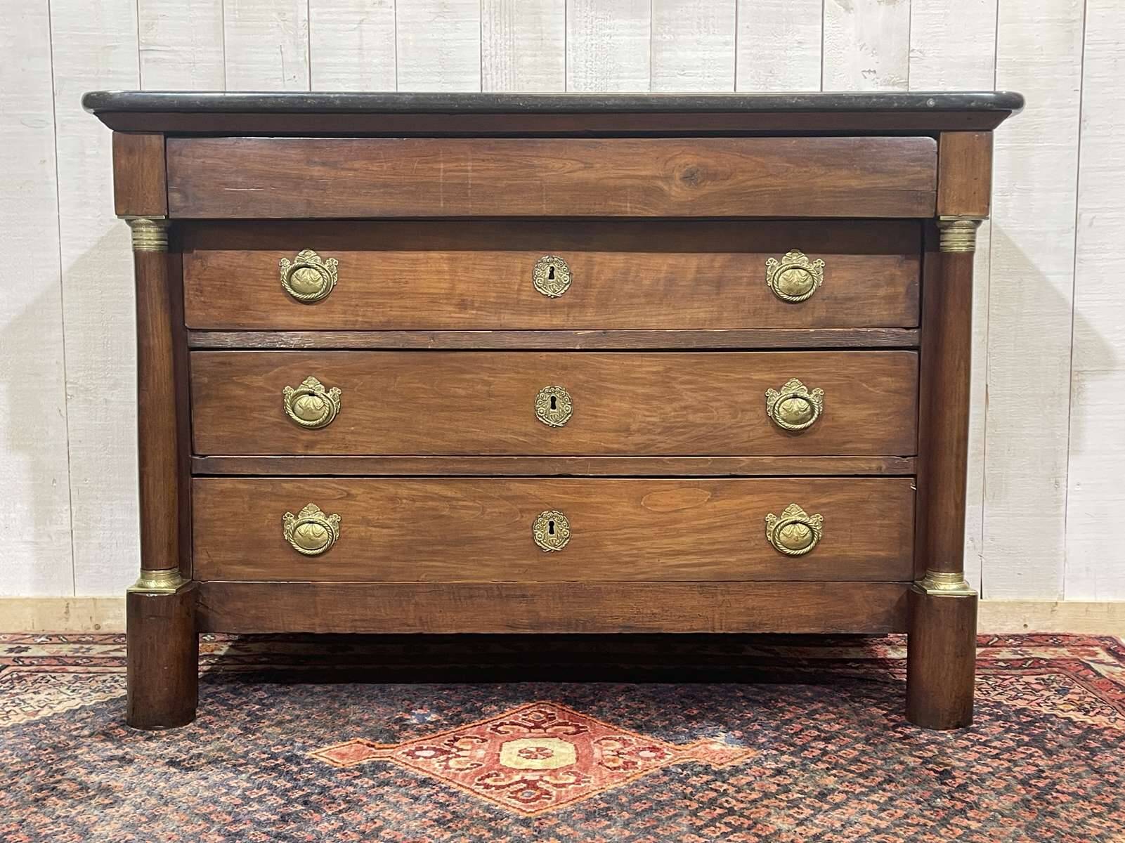 19th century Empire chest of drawers in cherry wood and black marble