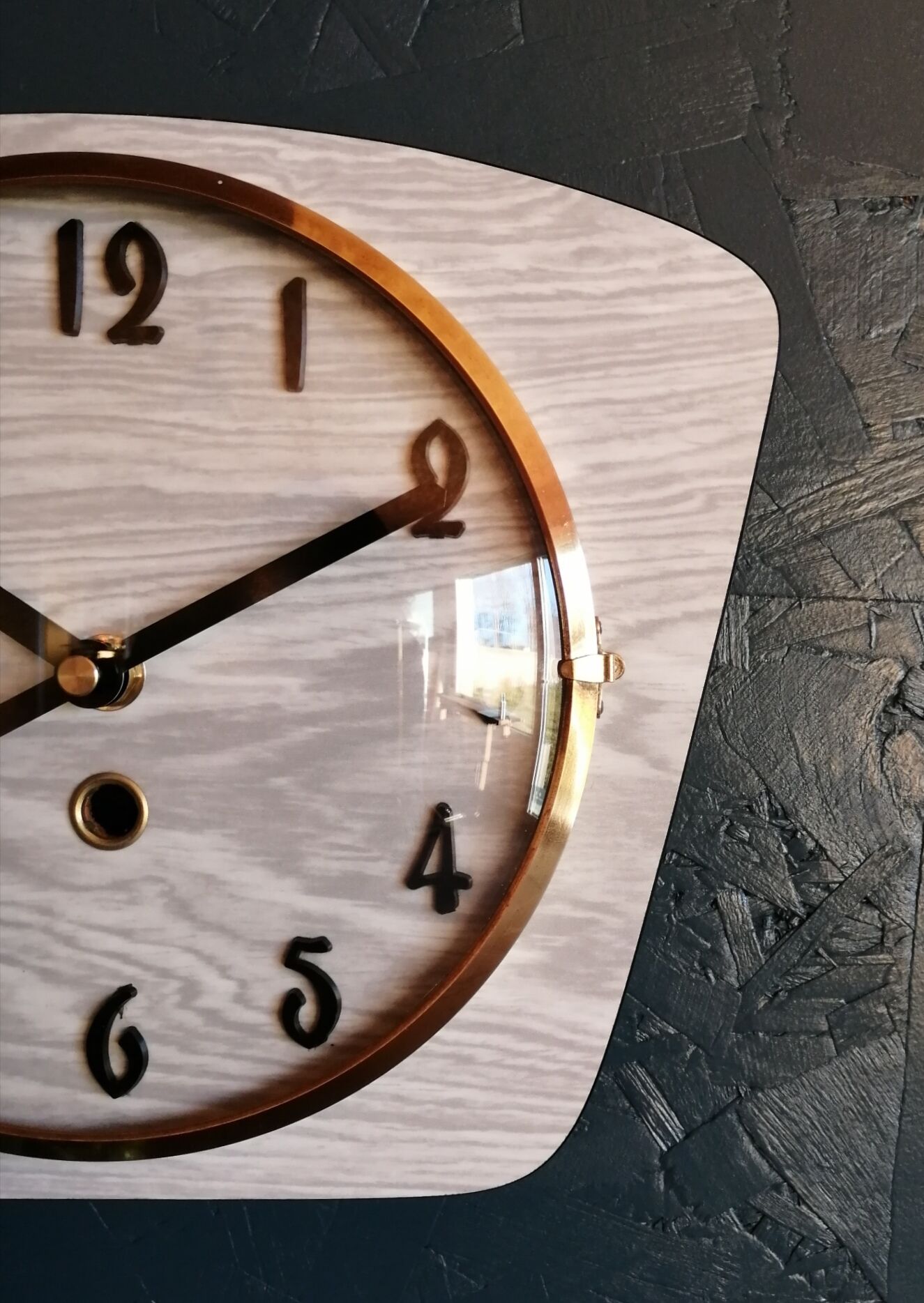 Vintage formica clock silent wall clock "gray wood"