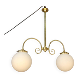 Lustre de brasserie à deux opalines blanches