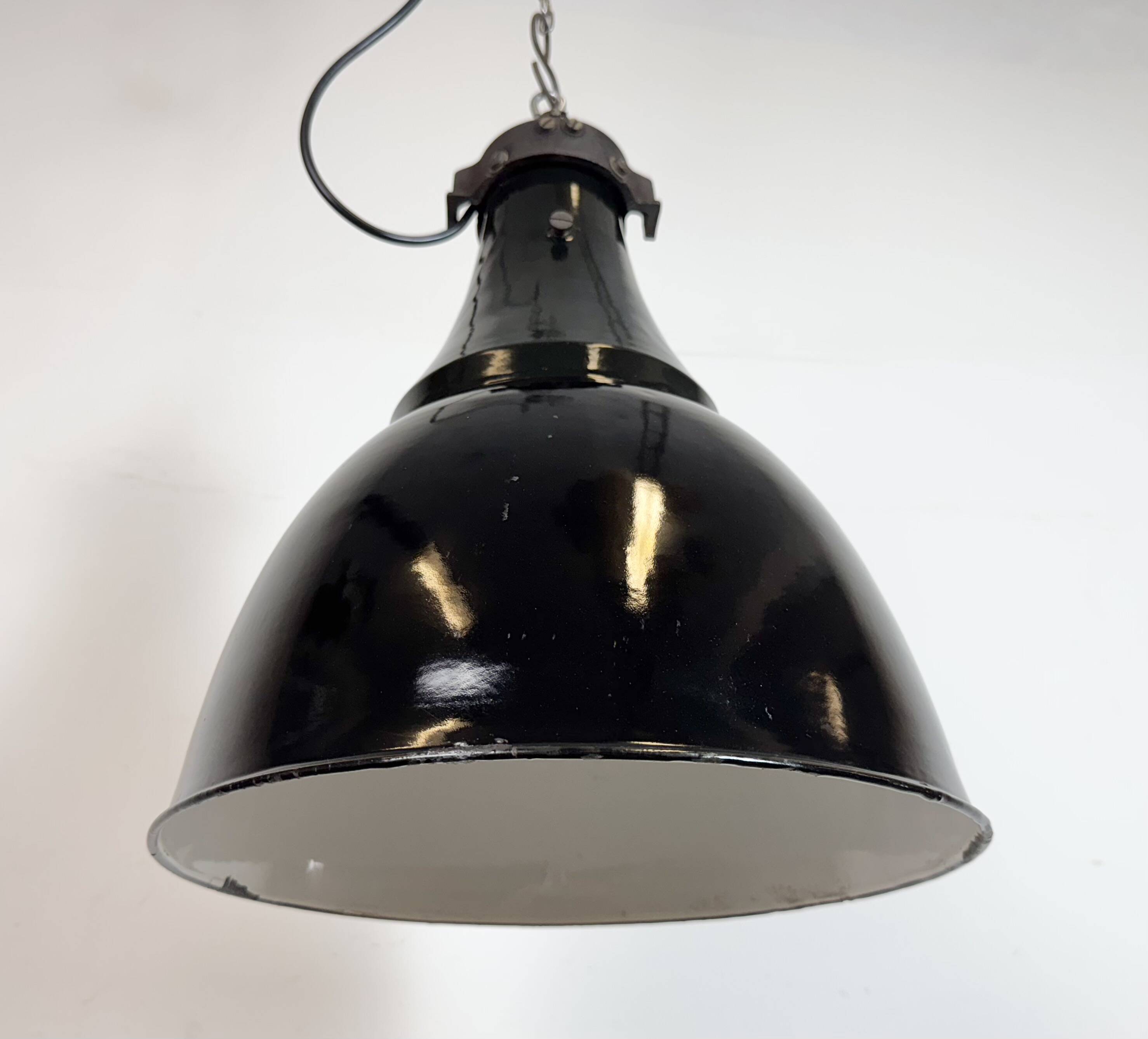 Industrial Black Enamel Bauhaus Pendant Lamp, 1930s