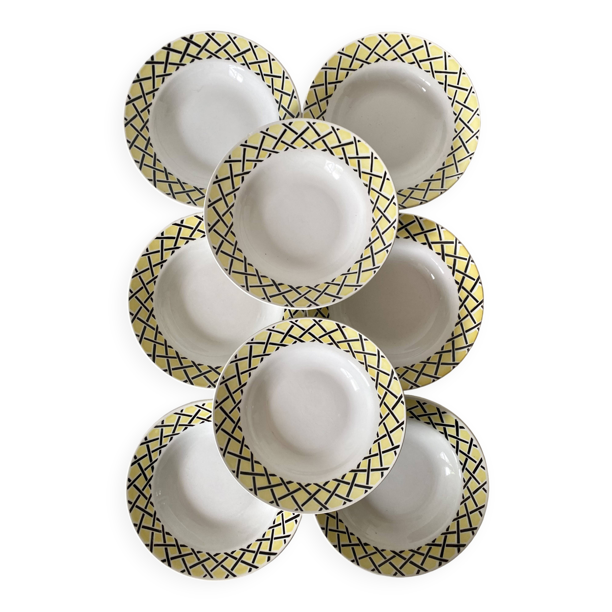 50s deep plates, yellow and black grid