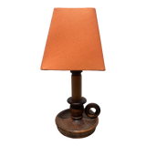 Wooden table lamp and vintage orange lampshade candle holder style