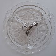 Art Deco Pressed Glass Divided Serving Dish with Alpaca Handle, 1930