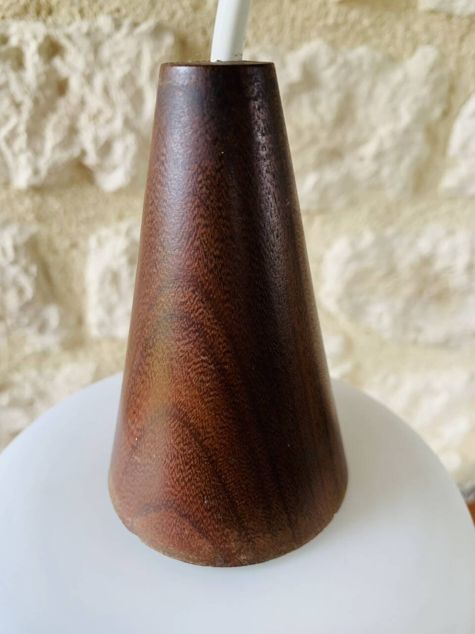 Scandinavian Pendant Lamp in Teak and Opaline, Circa 60´s