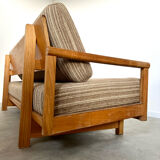 Old wooden sofa vintage brutalist design 60s