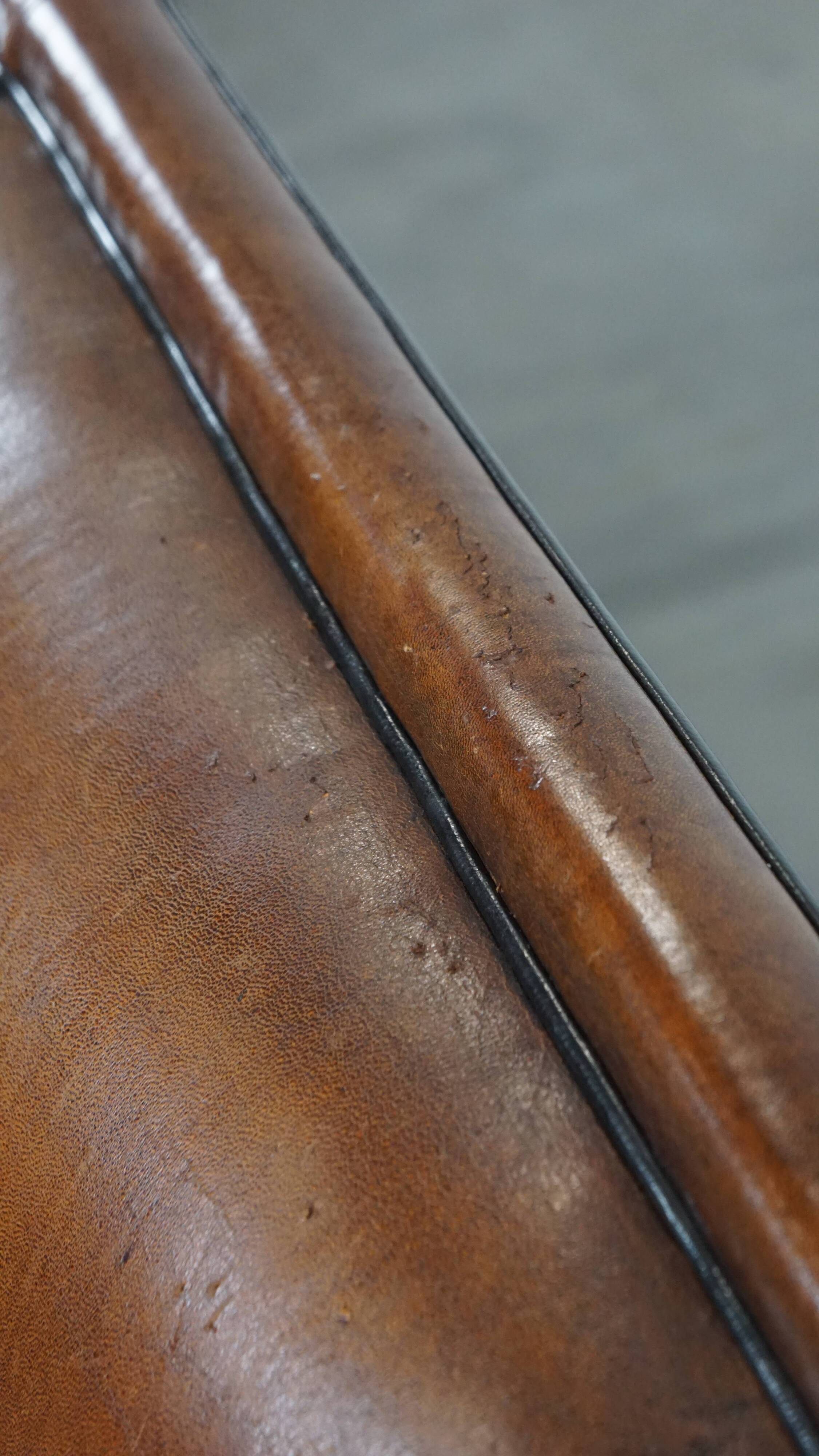 Sheepskin Leather 2-Seater Art Deco Sofa