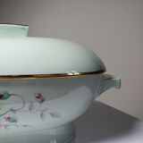 Art Deco style soup tureen with floral decoration, vintage celadon porcelain from Limoges, France.
