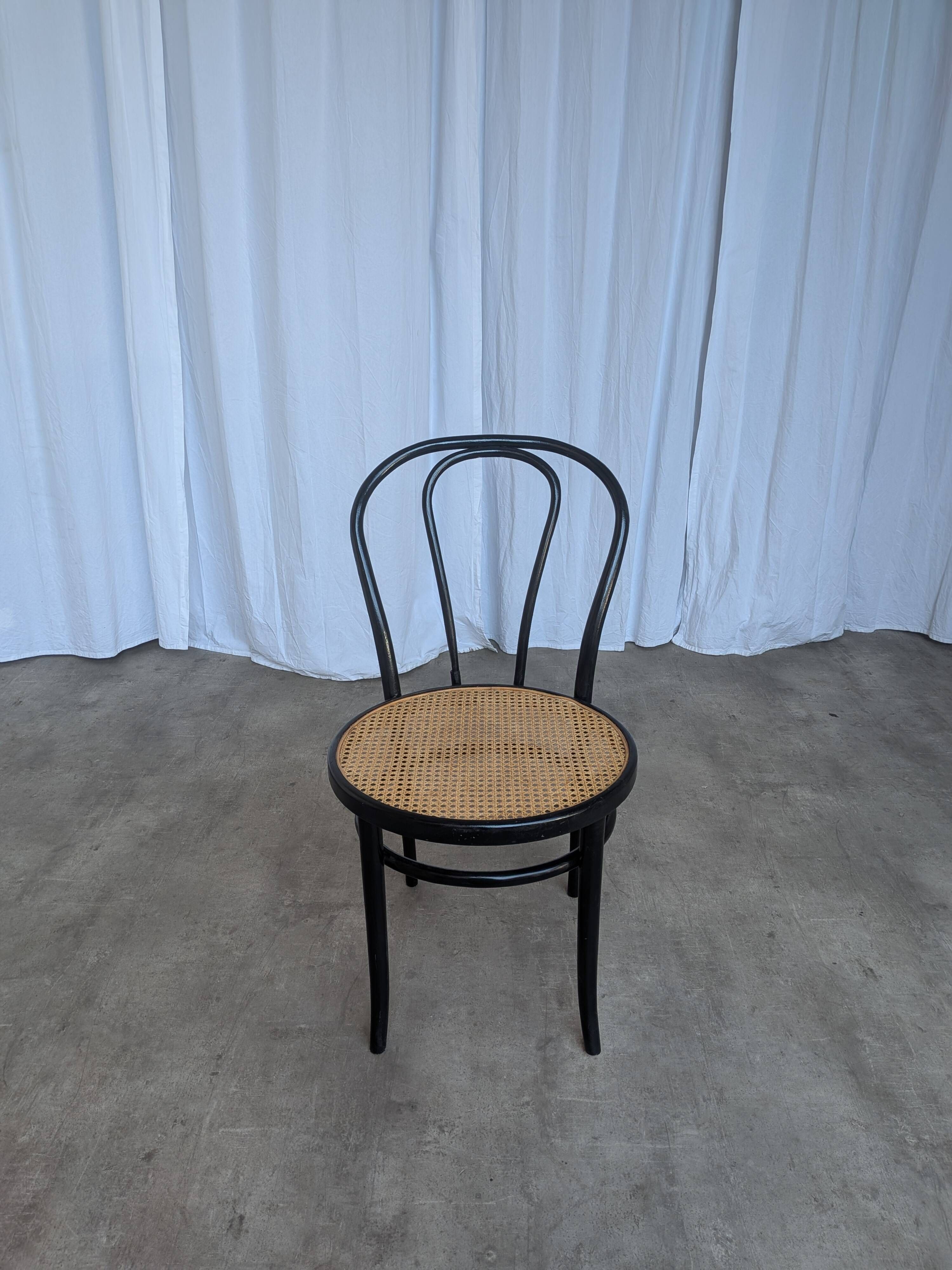 Mid-Century Thonet Style Dining Chair / Black Bentwood & Cane Seat Vintage