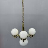Art Deco Brass and Opaline Glass Chandelier, 1930s
