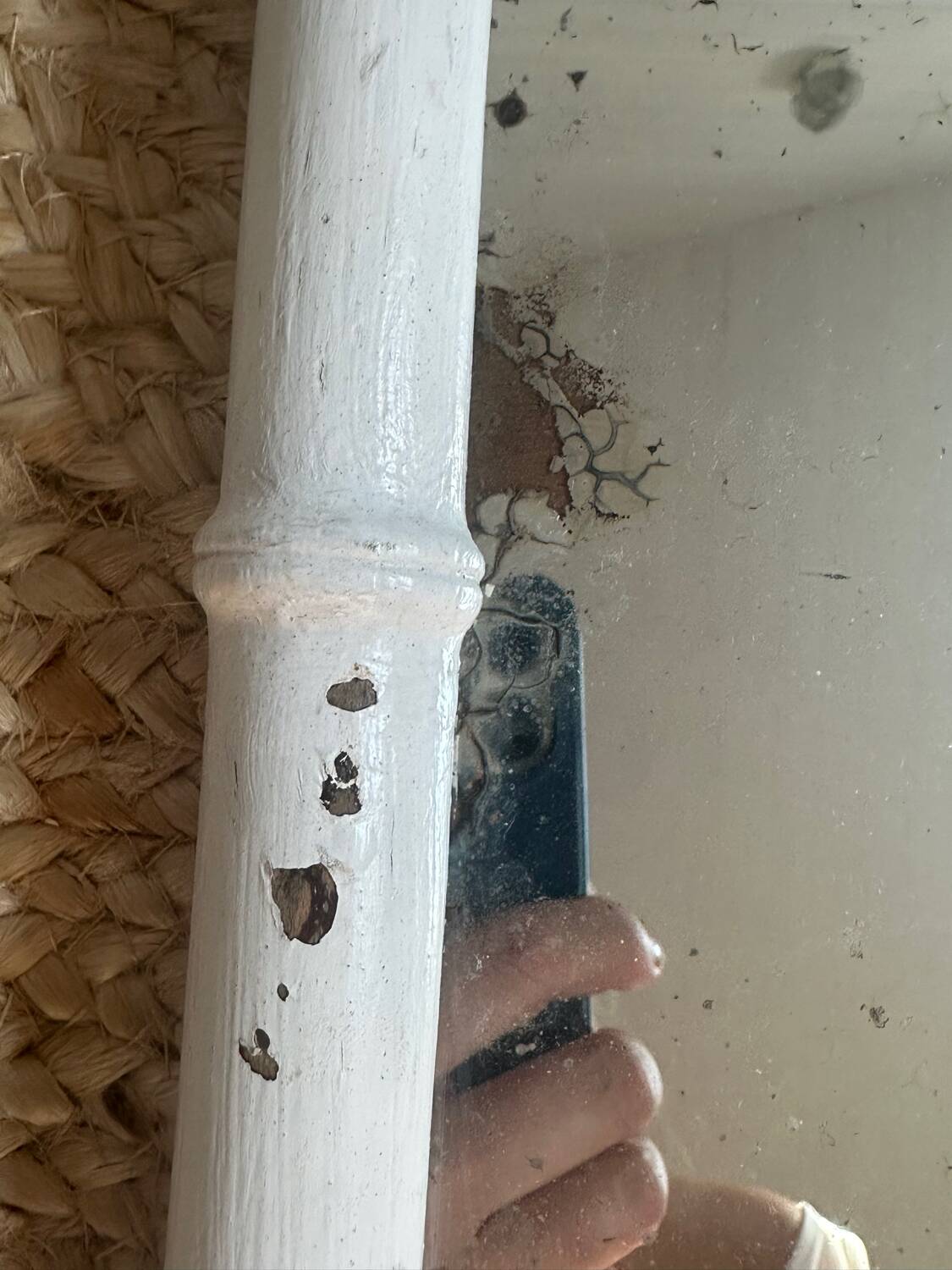 Ancien miroir en bois forme bambou