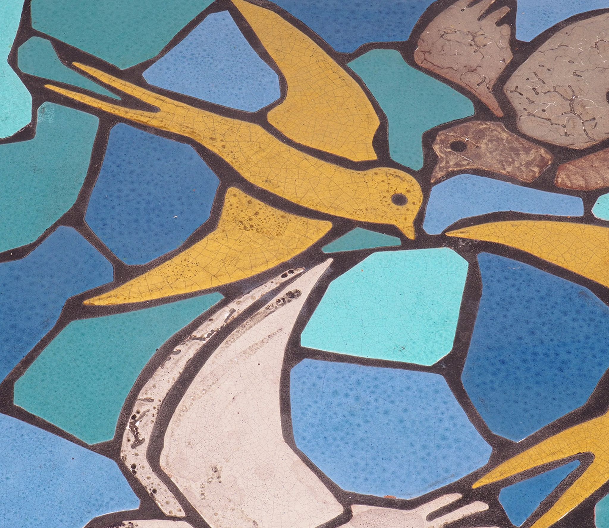 Ceramic mosaic tile coffee table with bird motif, 1970s