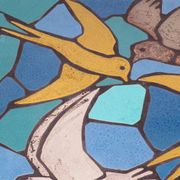 Ceramic mosaic tile coffee table with bird motif, 1970s