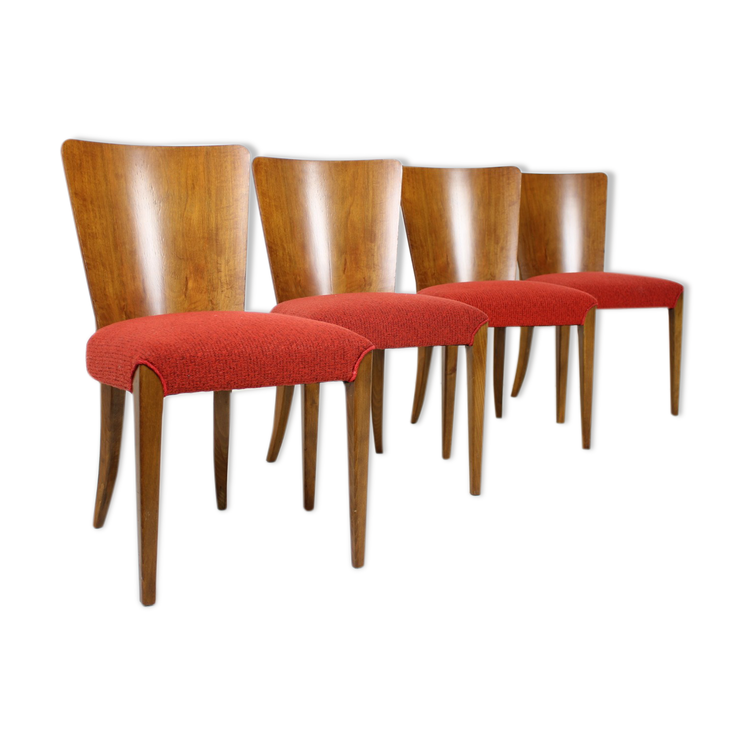 Set of four restored dining chairs model H-214 designed by Jindřich Halabala, 1950's.