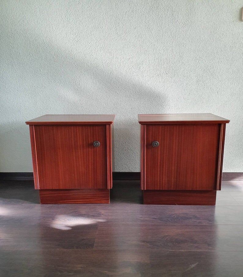 Lot of 2 vintage wooden bedside tables 70s