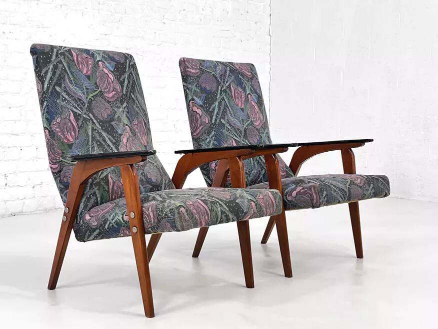 50s - 60s armchair in wood and fabric