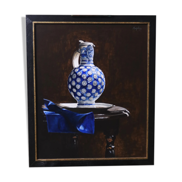 Still life with Westerwald jug on pewter plate – Marjolein van den Berg