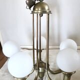 Art Deco chandelier in bronze and opaline by Jean Pascaud, 1940s.