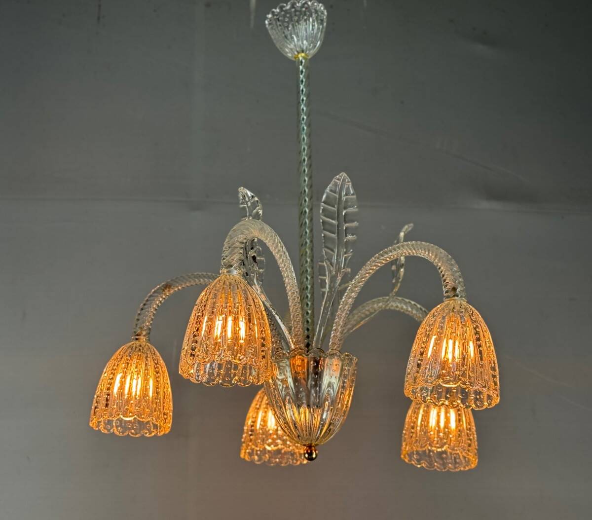 Venetian Chandelier by Barovier in Colorless Murano Glass, Circa 1940