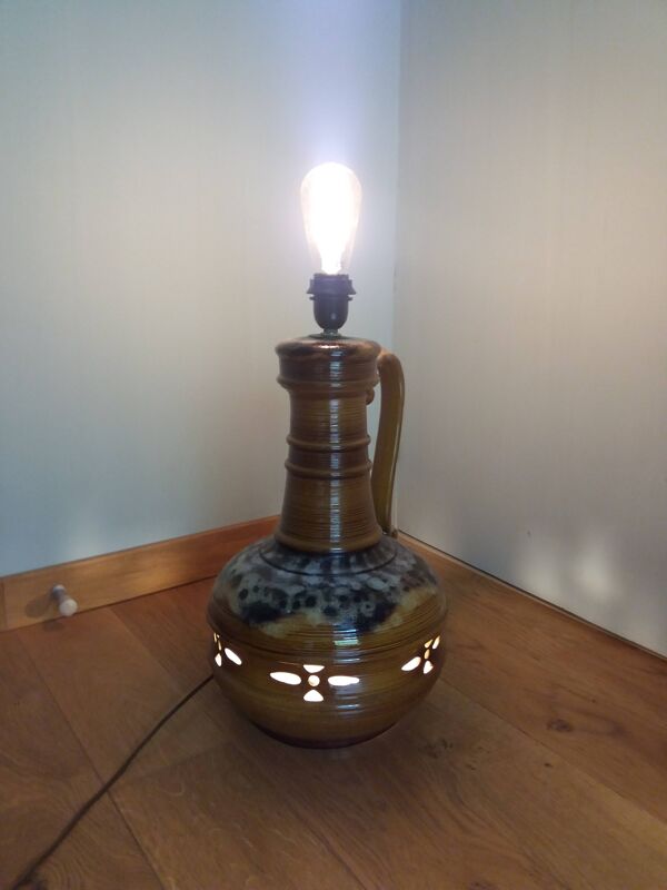 Lampe de sol double éclairage céramique ajourée fat lava