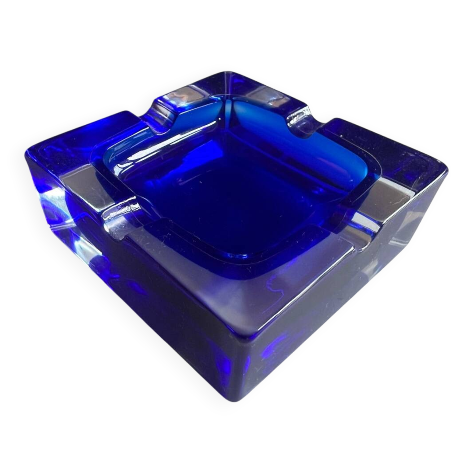 Blue Arques crystal ashtray – J.G. Durand