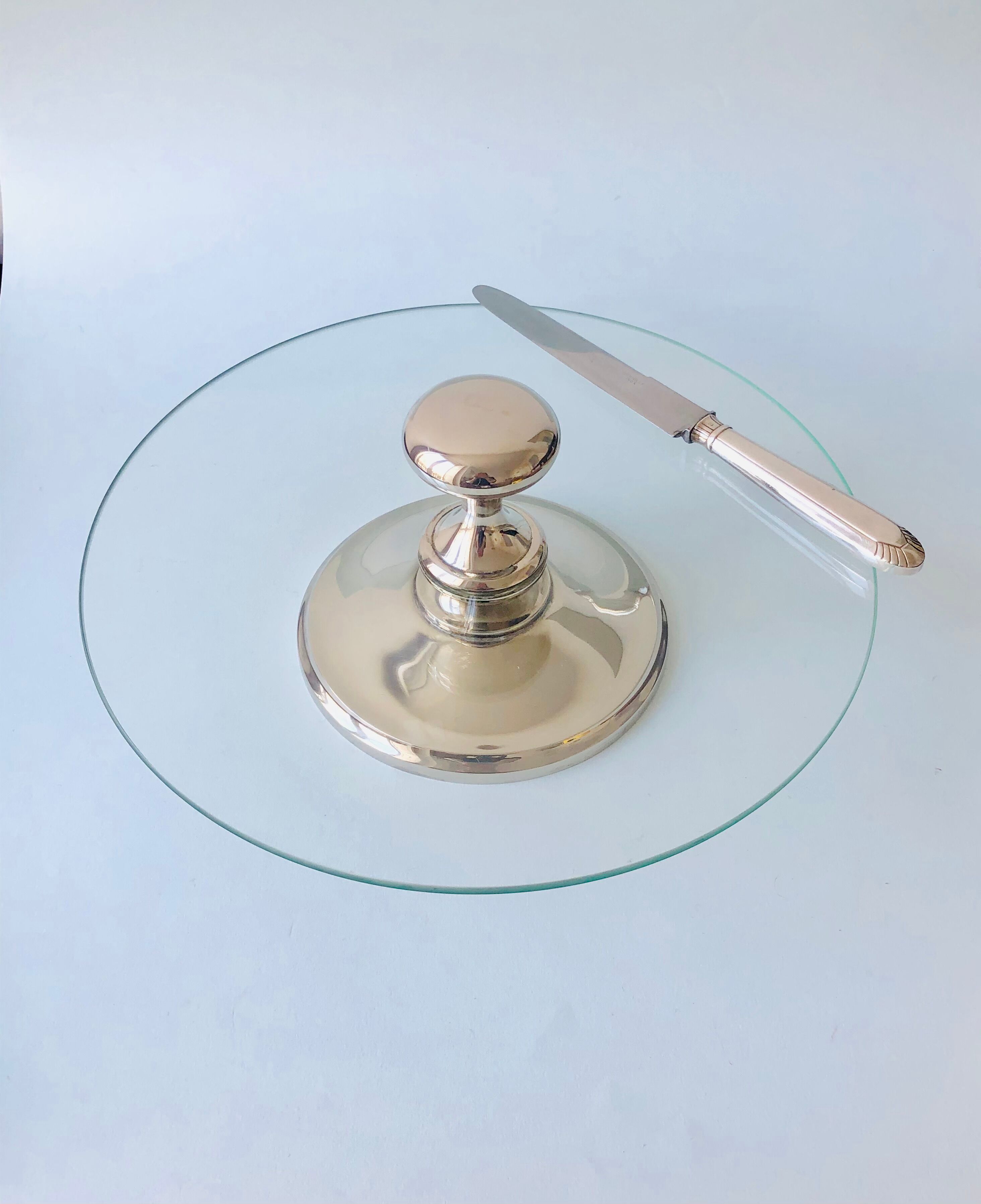 Plateau à fromages en verre et métal argenté