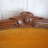 Chaise ancienne capitonnée Style Régence - Structure bois et rembourrage en crin –  Couleur moutarde