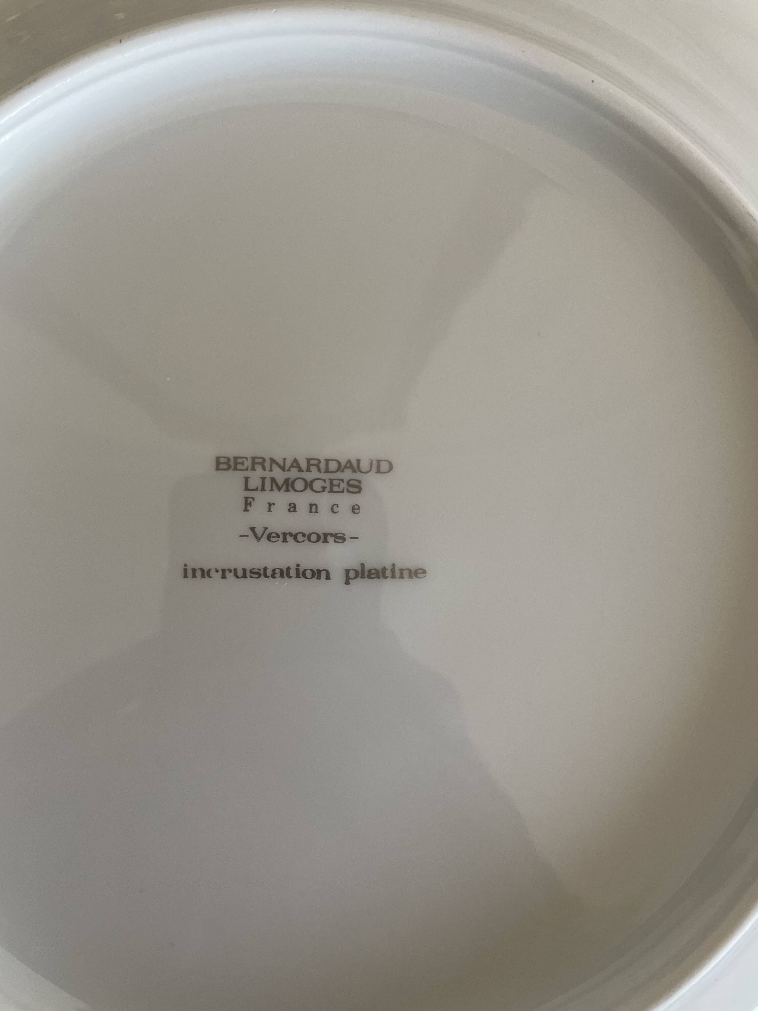 Bernardaud Limoges porcelain tableware set, Vercors model, platinum braid