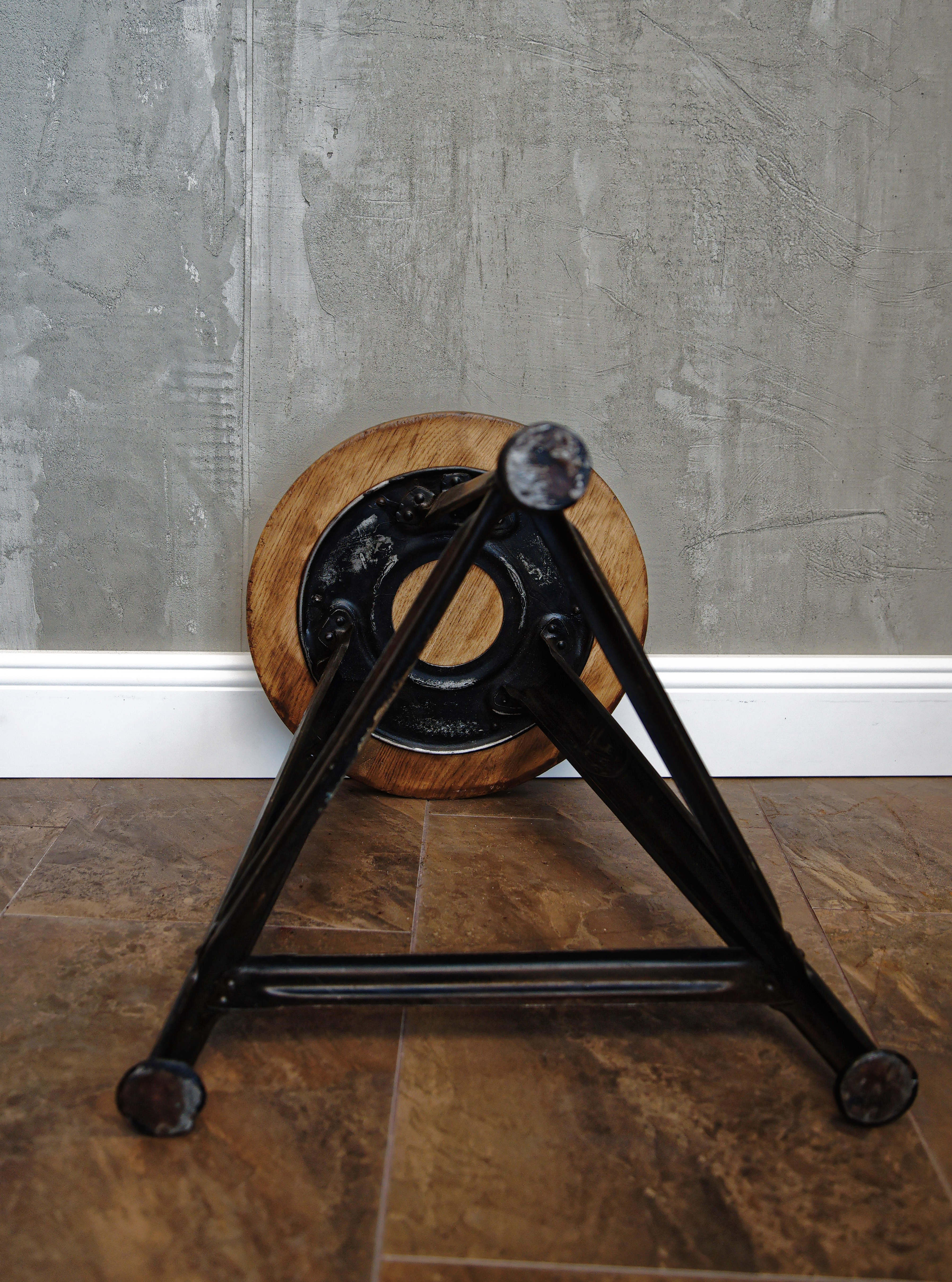 Industrial german metal and wood stool by Robert Wagner for Rowac, 1930s