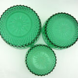 3 glass bowls soaked emerald green - Arcoroc France - vintage 60s