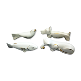 4 porte couteaux animalier en porcelaine de Limoges blanc et doré 1950