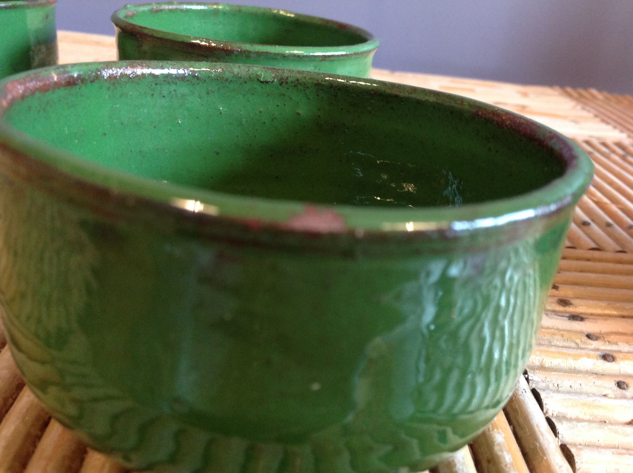 Set of 7 glazed terracotta cups
