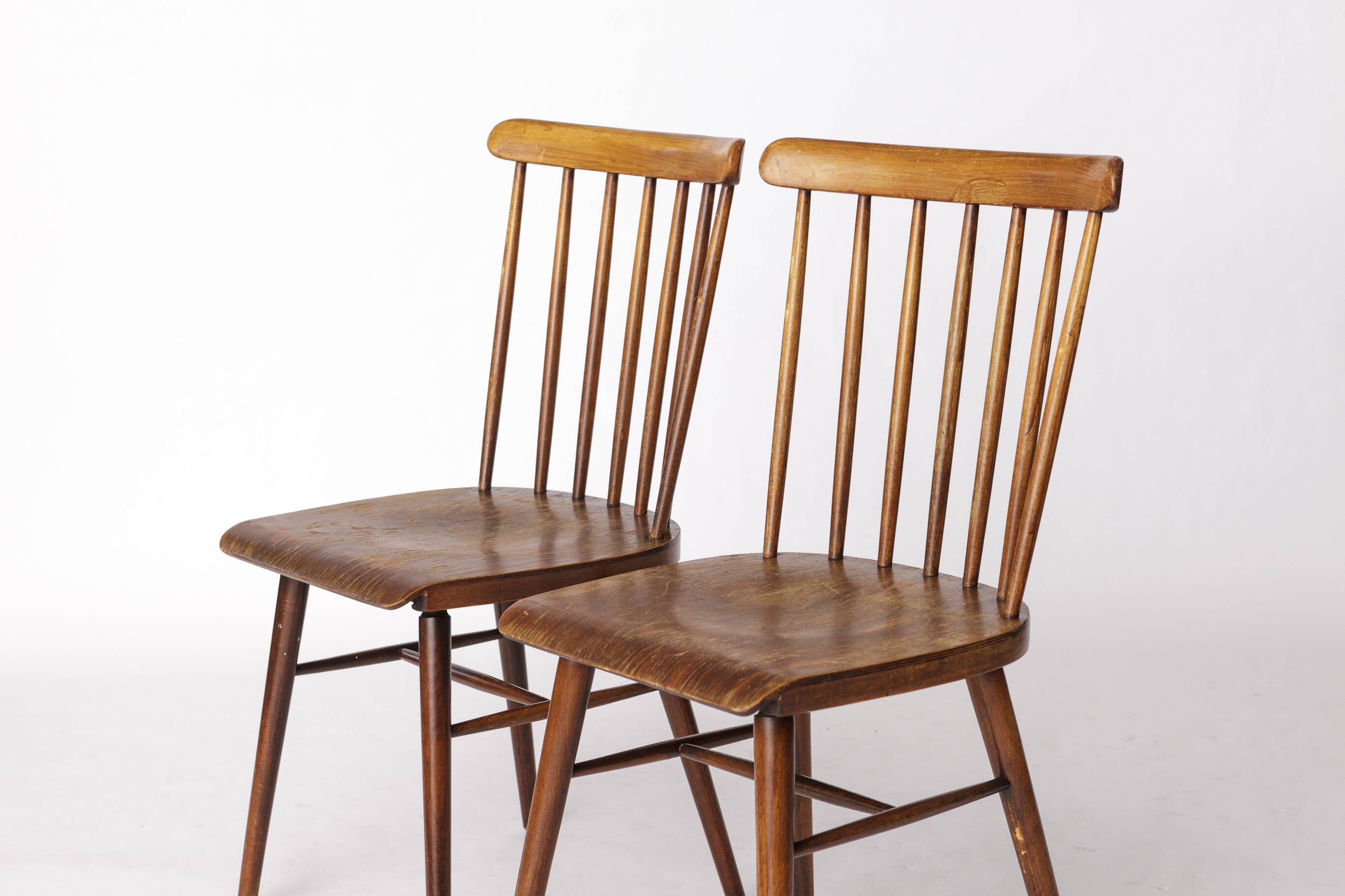 Pair of Vintage Spindle Back Chairs – 1970s Beech Wood, Restored