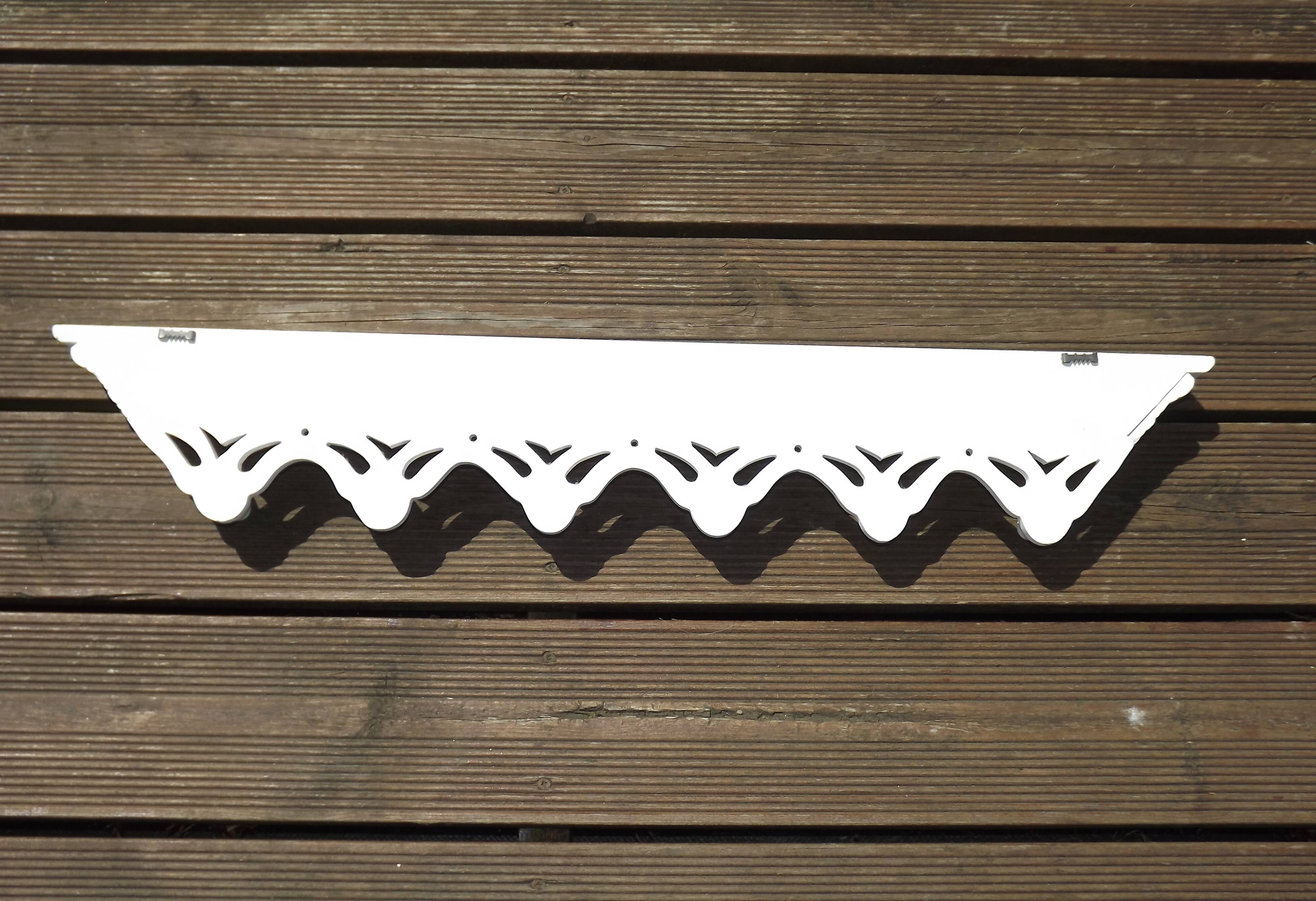 Vintage French White Shabby Chic 6 Peg Coat Rack with Shelf Cut-Out Detail