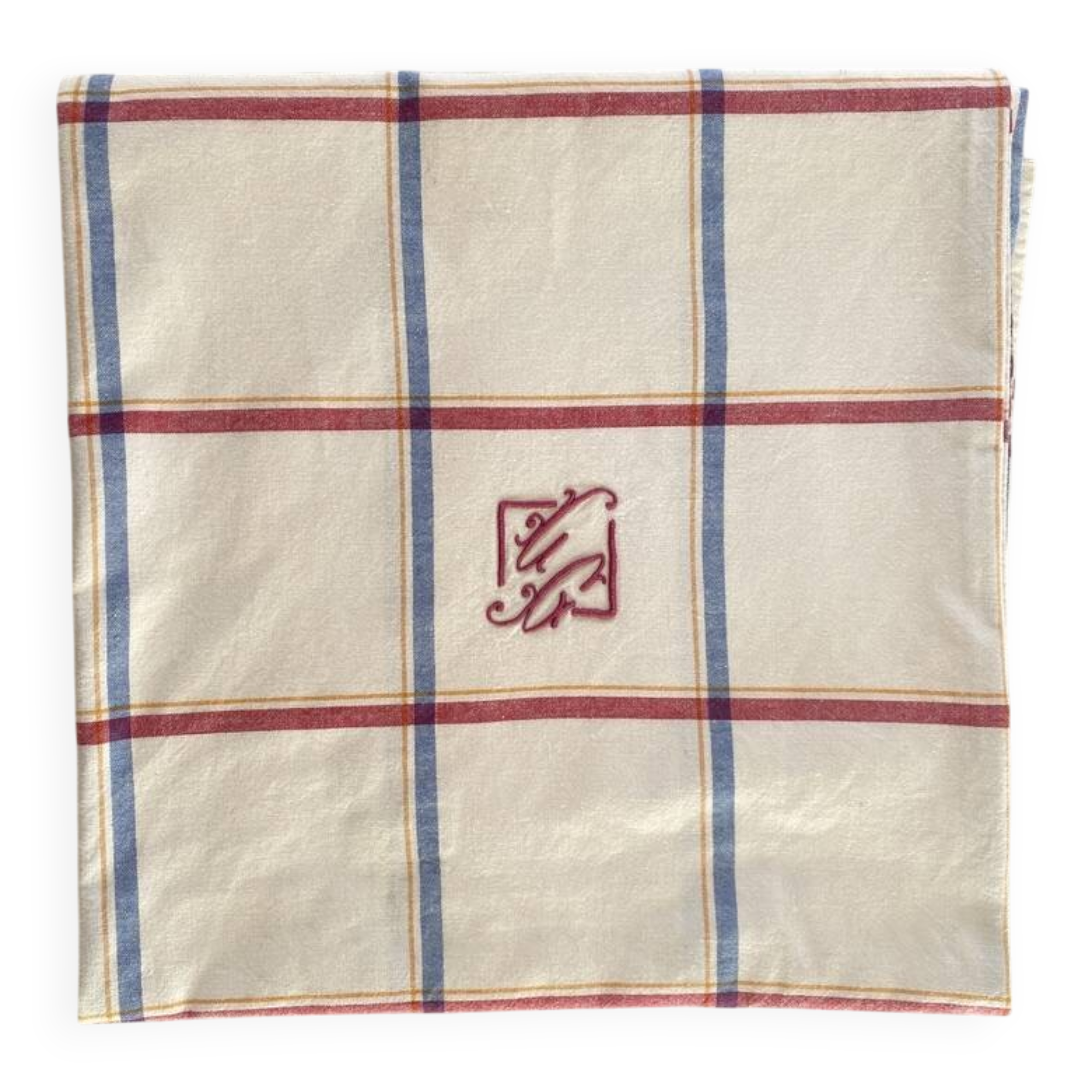 Nappe ancienne écossaise monogrammée CG- Coton - 140x140 cm