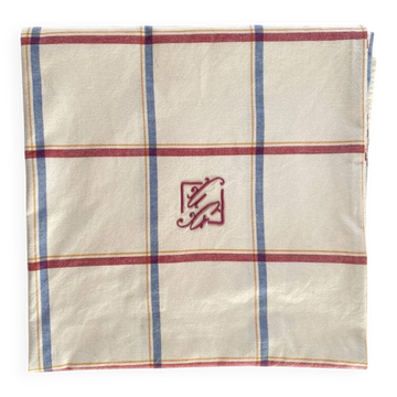 Nappe ancienne écossaise monogrammée CG- Coton - 140x140 cm