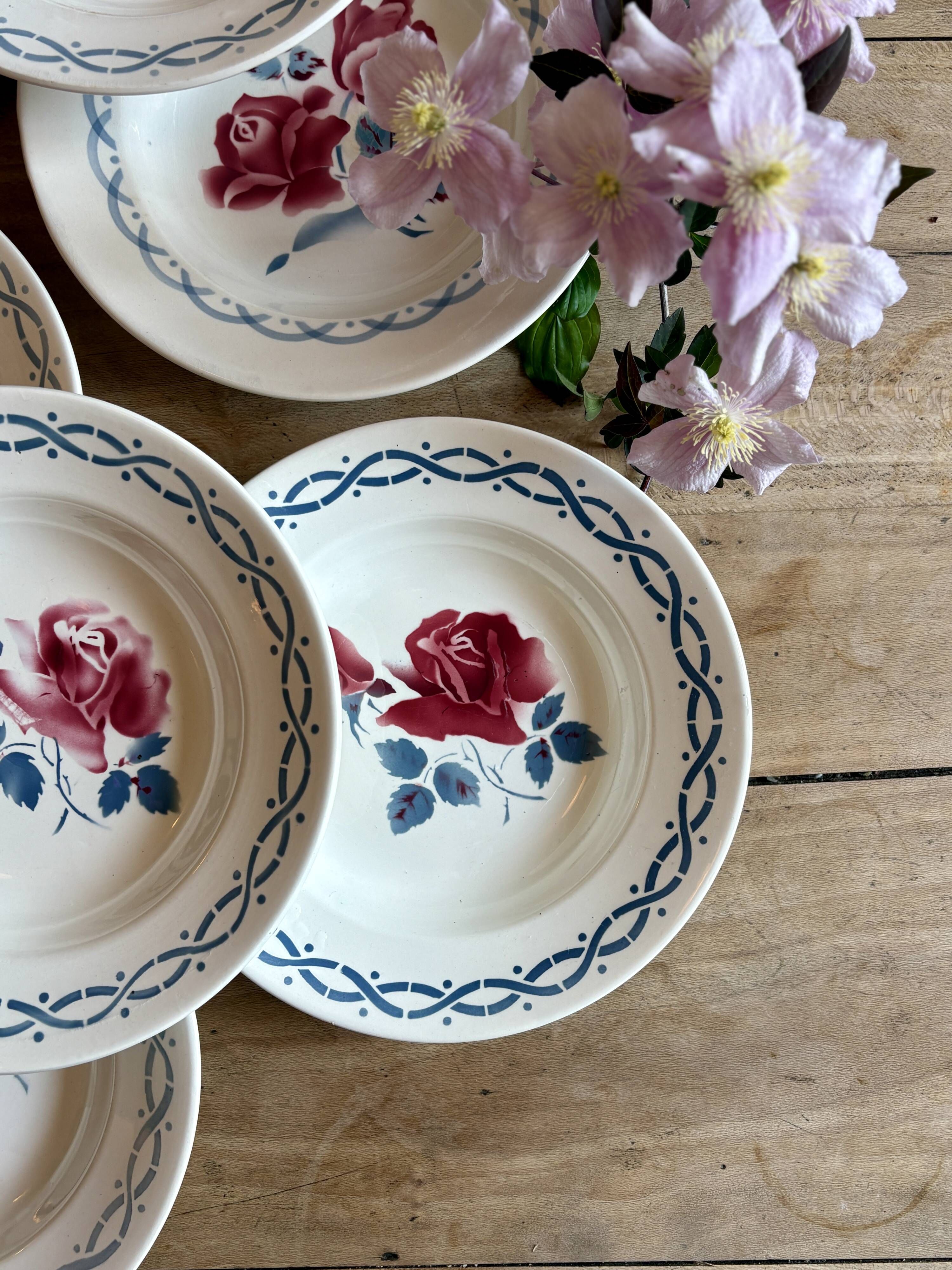 Set of 8 vintage soup plates - Janine and Cannes model by Digoin Sarrr