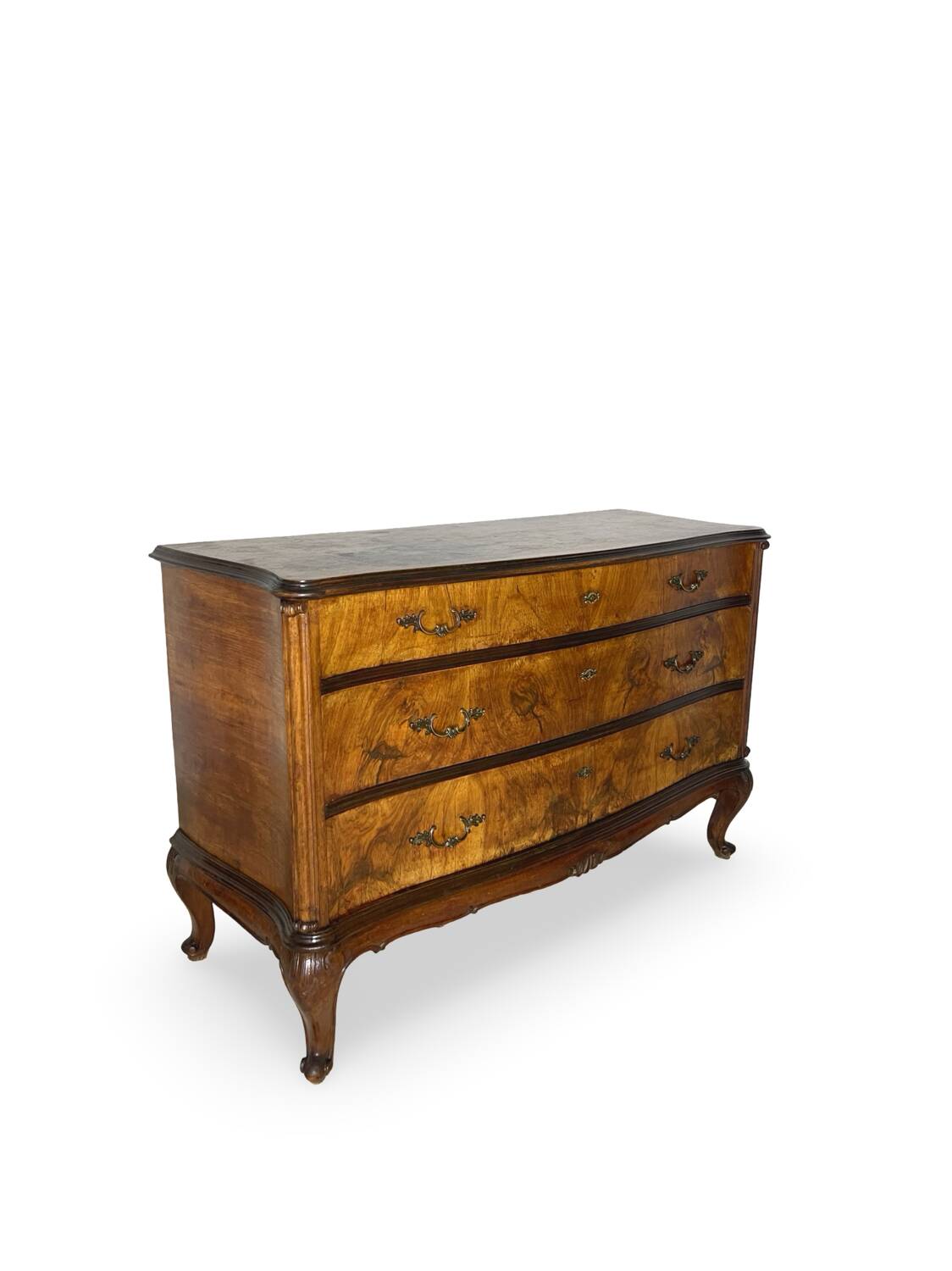 Italian art deco burl walnut chest of drawers, 1940s/50s