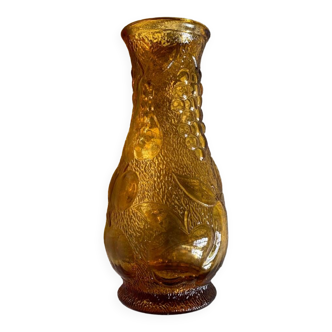 Molded glass vase, fruit decor year 1970