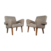 Pair of Jitona armchairs reupholstered Beige Fabric, Czech 1960s