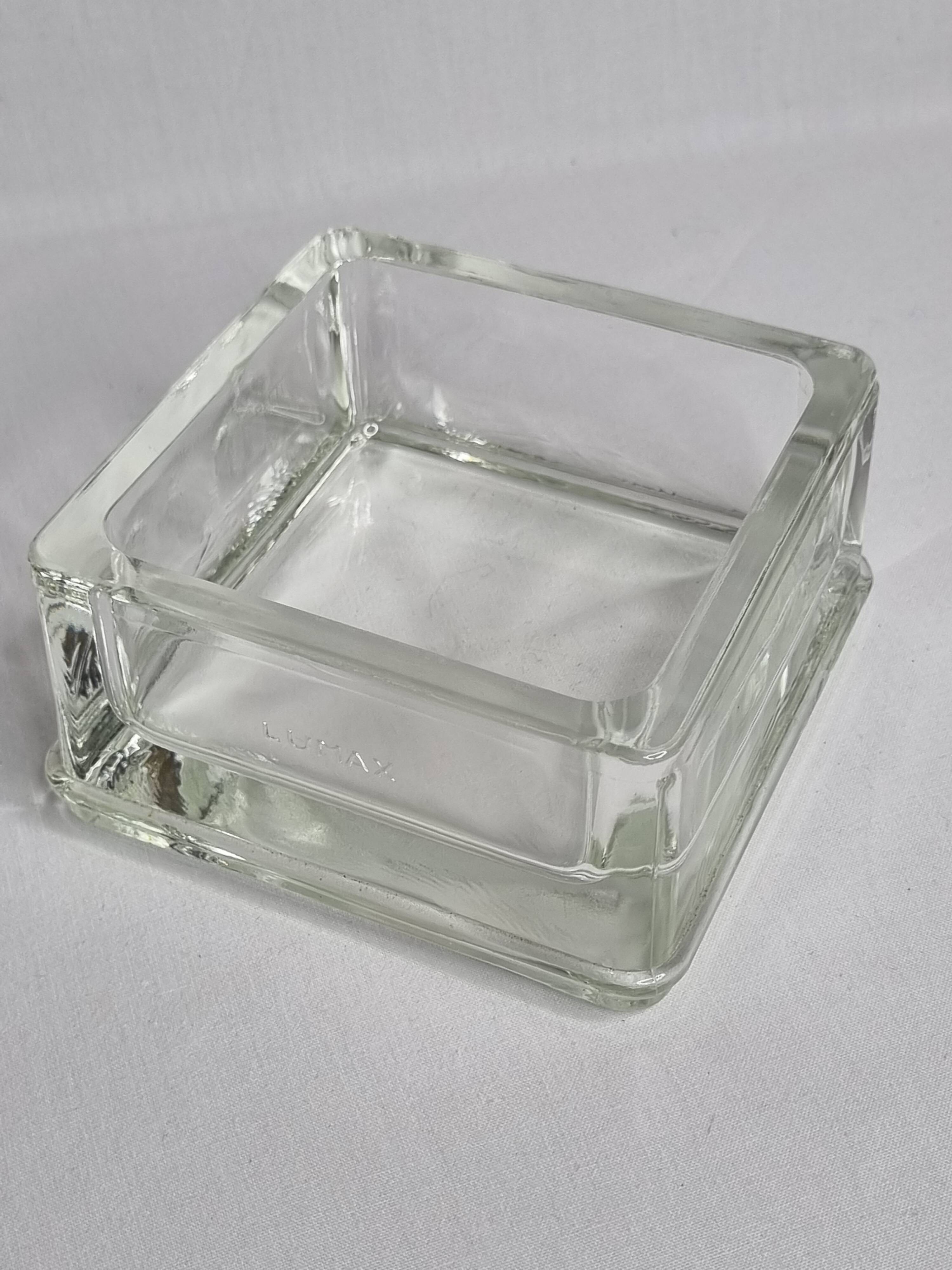 Vintage square Lumax catchall in thick transparent glass 11 x 11 x 6 cm