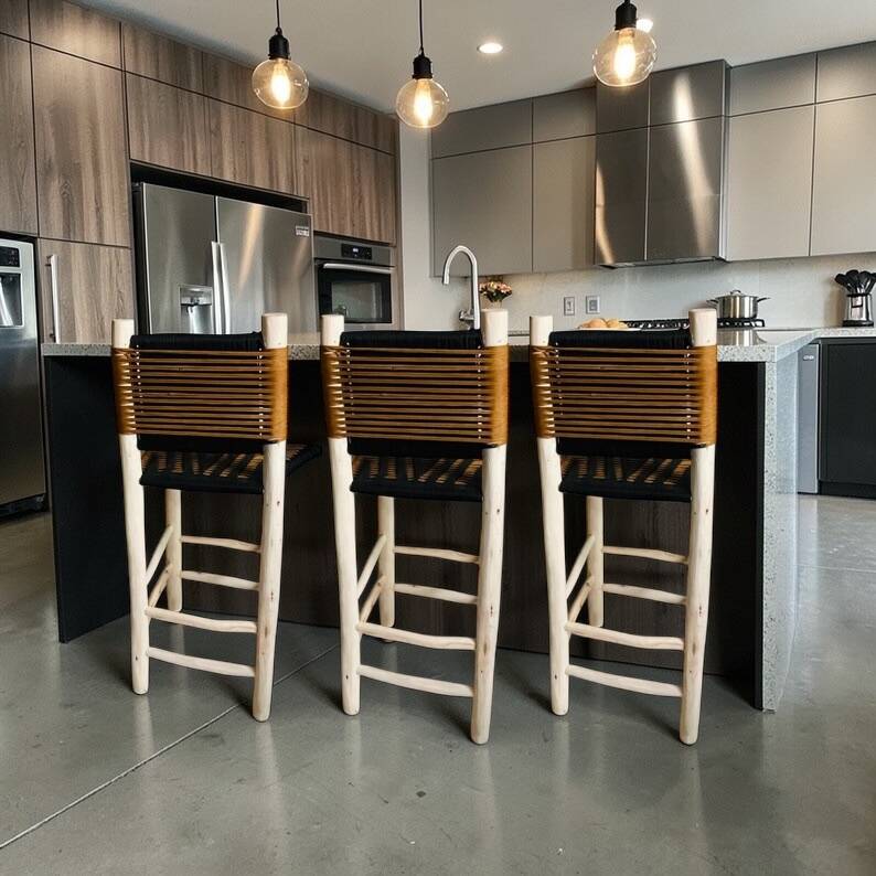 Moroccan bar stool in braided rope