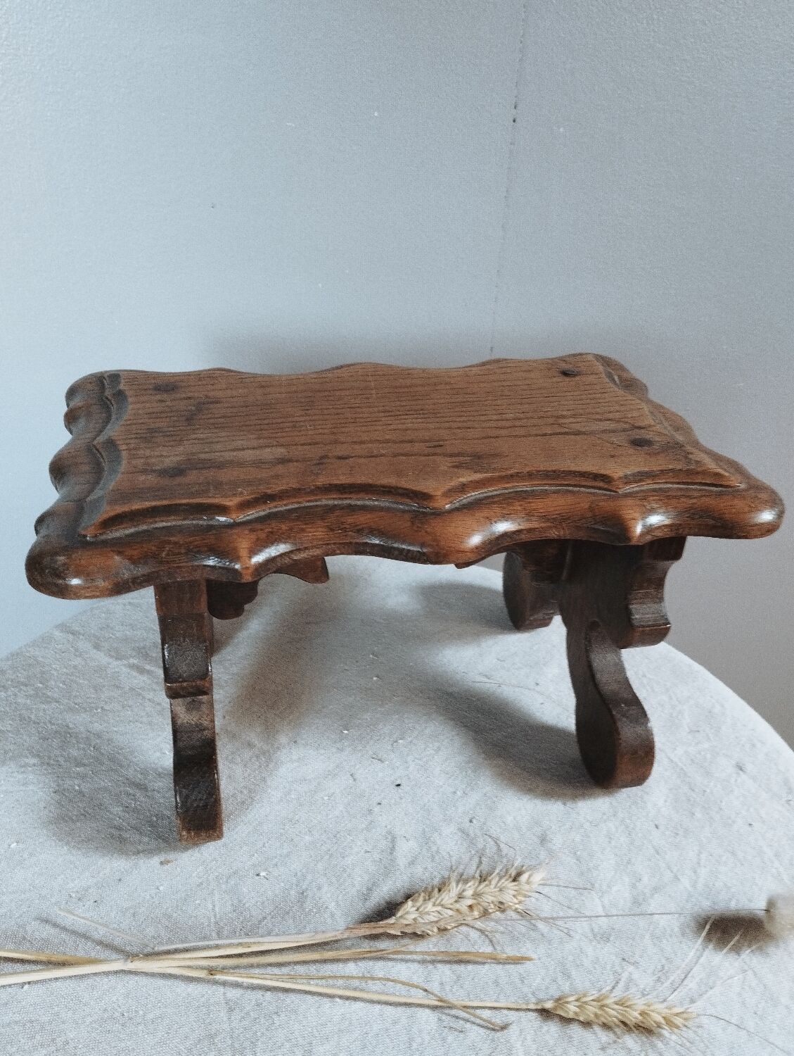 Wooden footrest stool, folk art craft