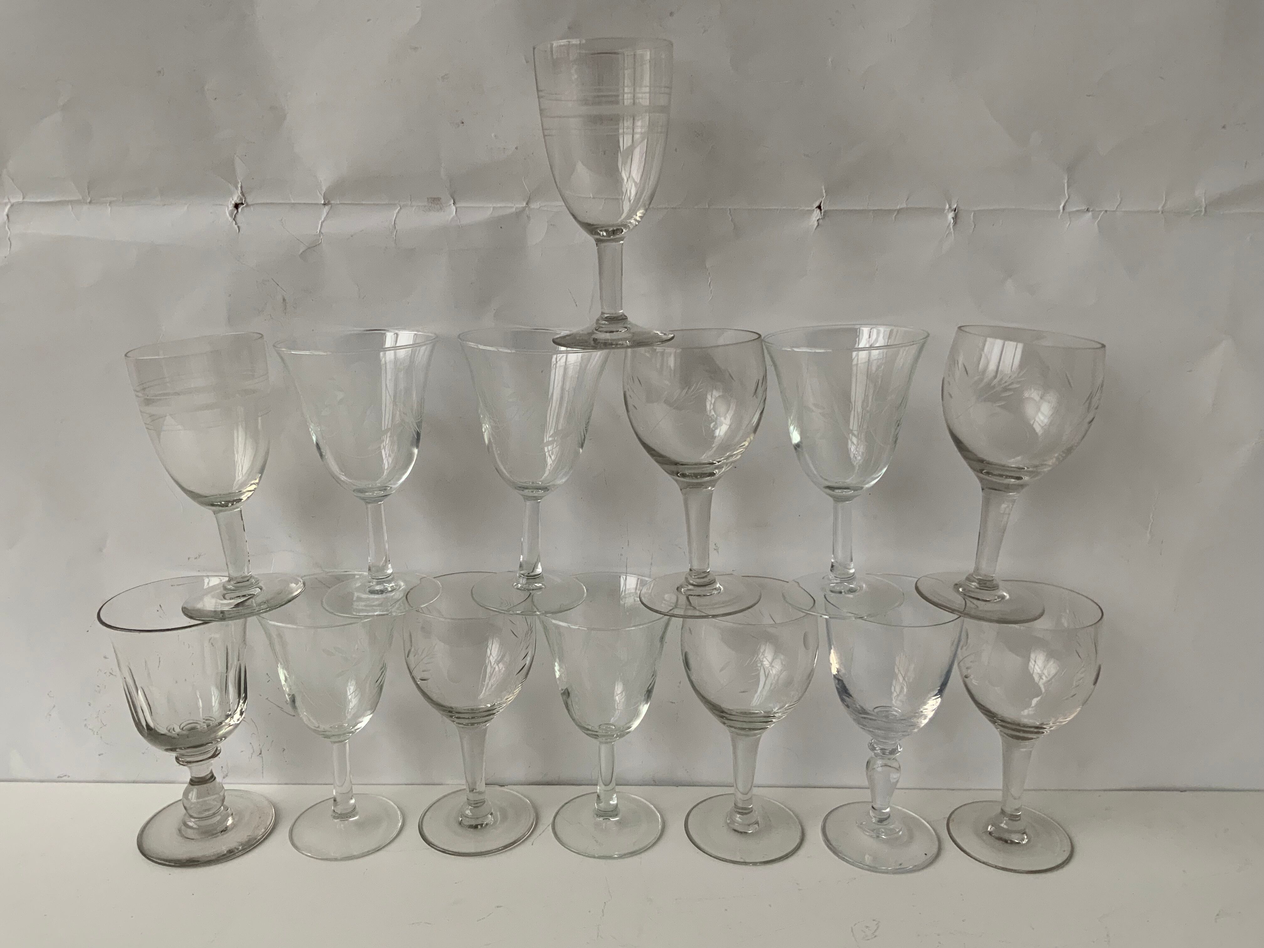 14 antique stemmed glasses