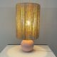 Pink Ceramic Ball Lamp - Hemp Shade - Vintage - 1980s