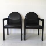 Six fauteuils en cuir noir et bois Bulo