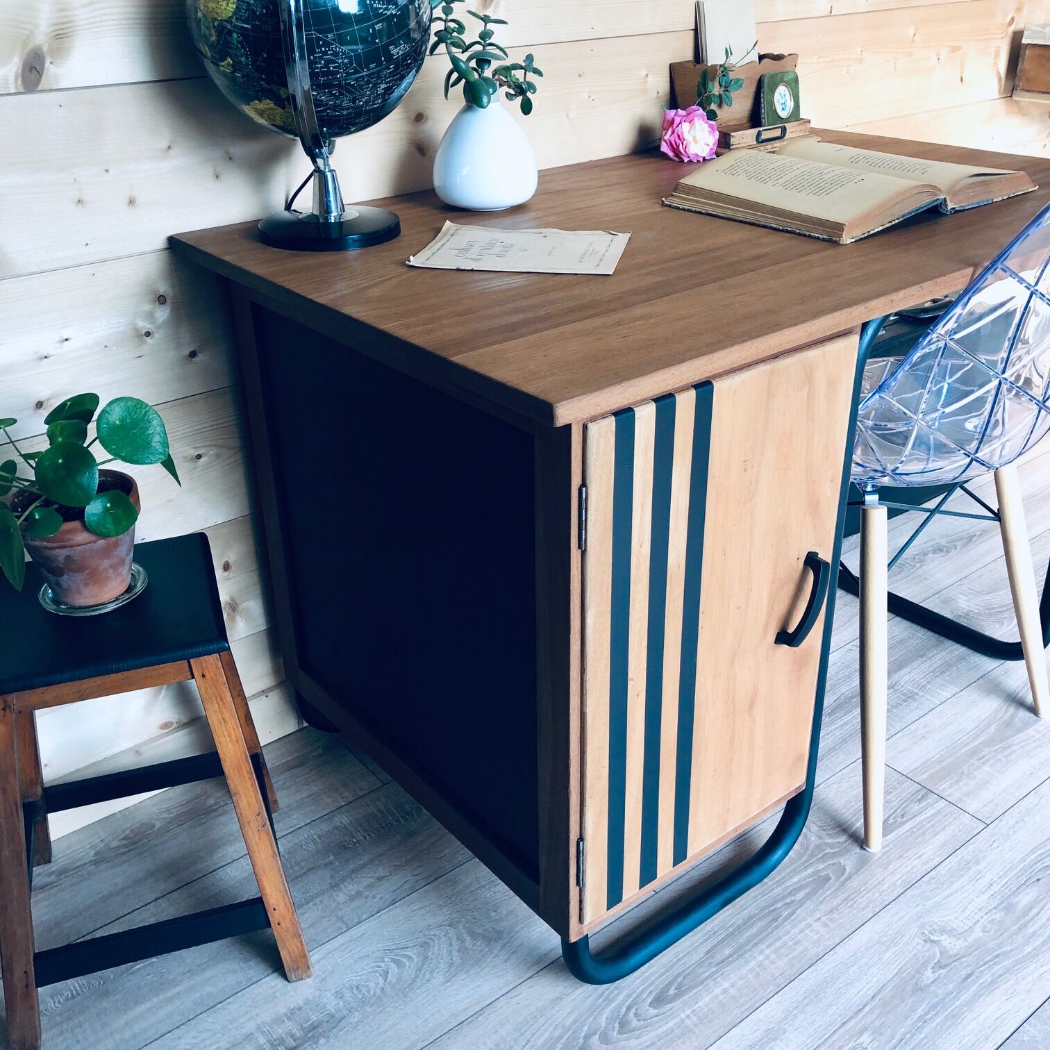 Former oak teacher's desk circa 1950