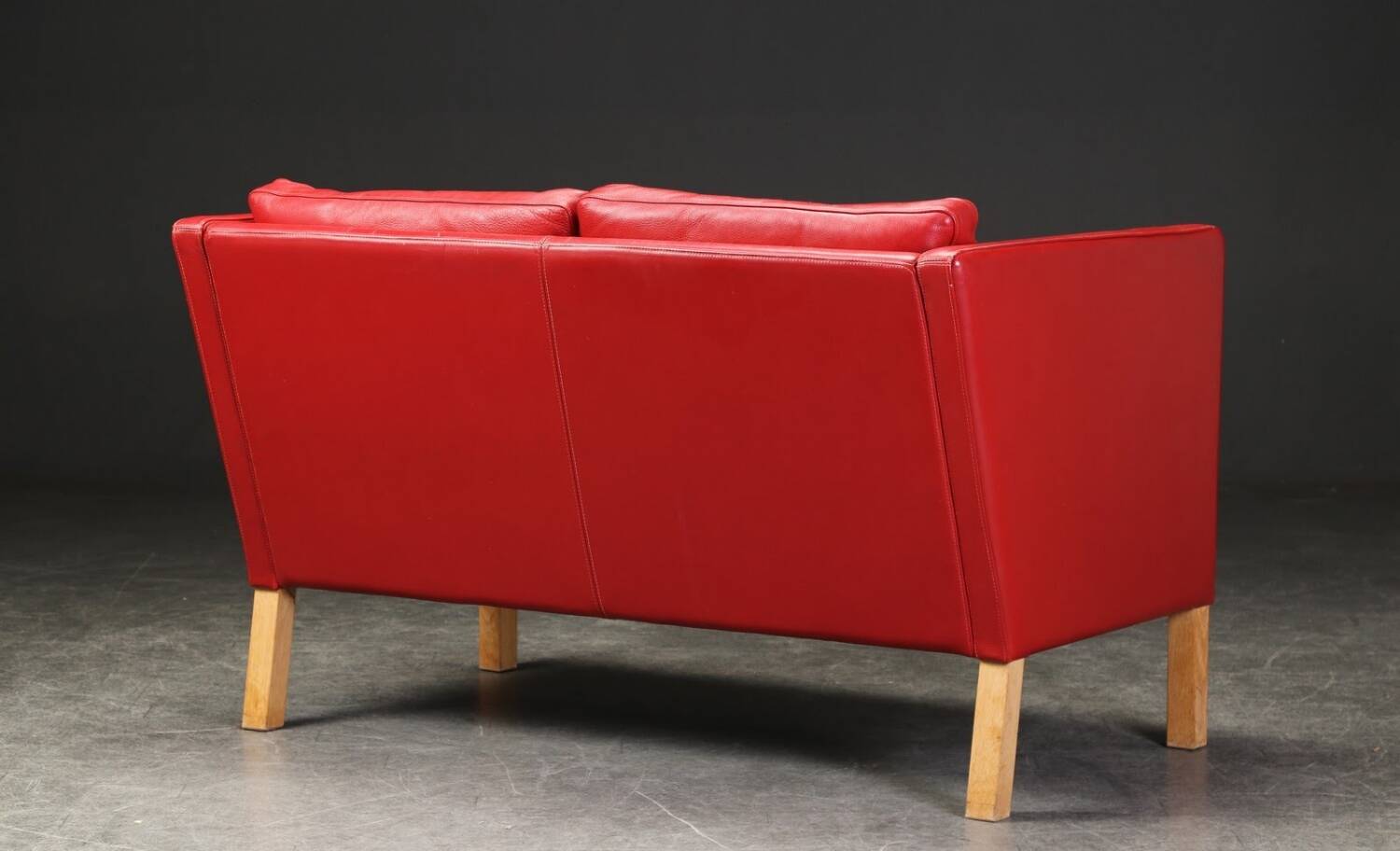 2 seater red leather sofa, Vintage Scandinavian 1960s